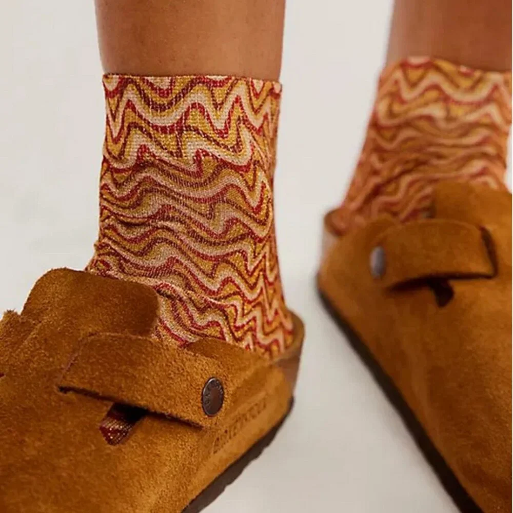 Free People Disco Swirl Shimmer Socks in Mustard / Gold